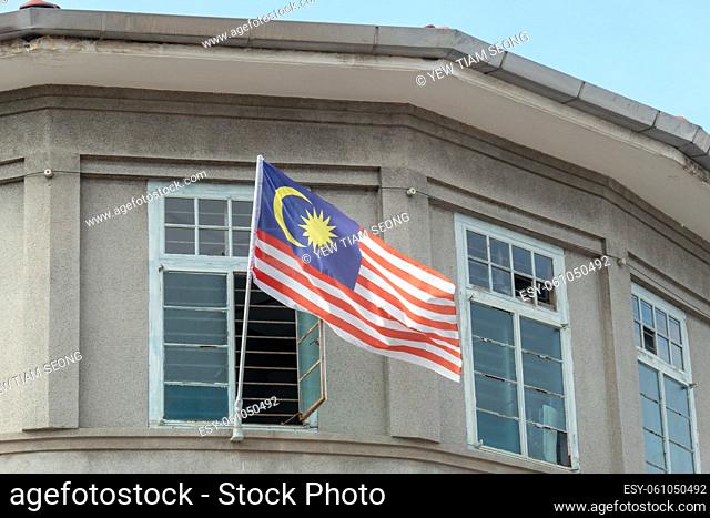 Malaysia flag is hang at old building of Unesco World heritage site Georgetown