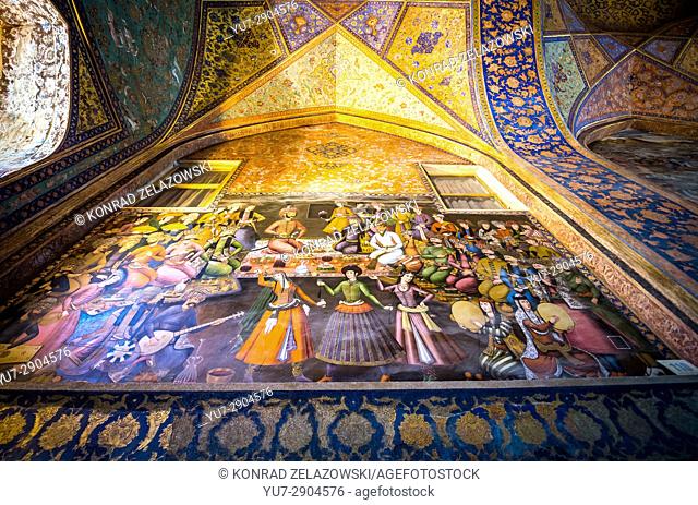 Frescoe of Shah Abbas I receiving Vali Nadr Muhammad Khan, King of Turkistan in Palace of Forty Columns (Chehel Sotoun) in Isfahan