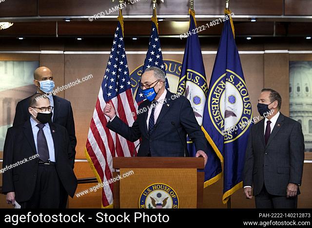 United States Senate Majority Leader Chuck Schumer (Democrat of New York) is joined by Bicameral Democratic Leaders for a press conference ahead of House...
