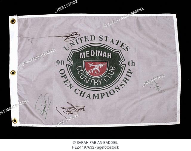 Autographed hole flag from the US Open, 1990. Held at the Medinah Country Club, Illinois
