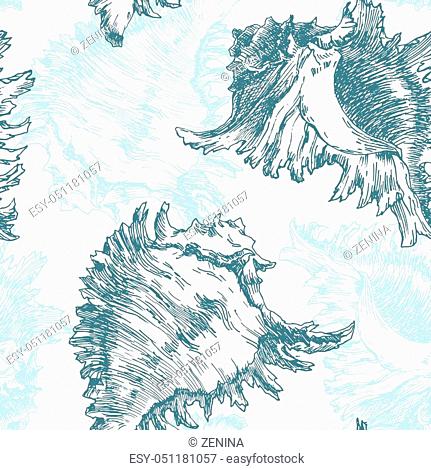 Beautiful vector seamless pattern with sea shells