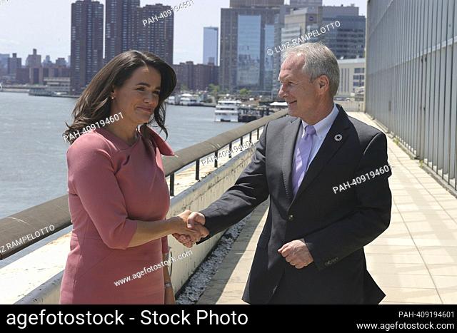 United Nations, New York, USA, May 18, 2023 - Katalin Novak, President of Hungary visiting the President of the General Assembly Csaba Korosi after her Meeting...