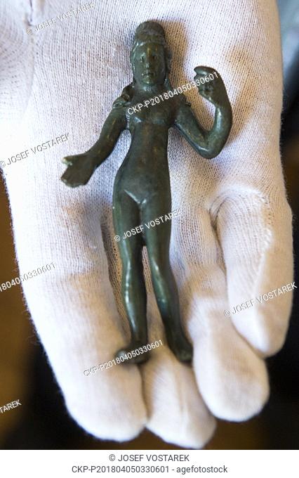 Archaeological find, 12 centimeters high bronze statuette of a ancient woman, is seen in Vysoke Myto, Czech Republic, on April 5, 2018