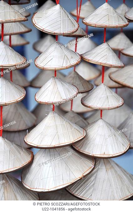 Hoi An (Vietnam): decorative mini-Vietnamese hats sold as souvenirs in a shop