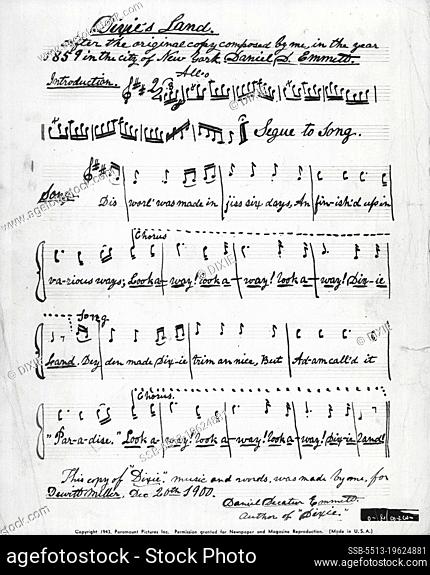 Autographed Copy Of ""Dixie, "" Nation's Most Famous Martial Song -- As explained in the hand writing of Daniel Decatur Emmett shown hereon