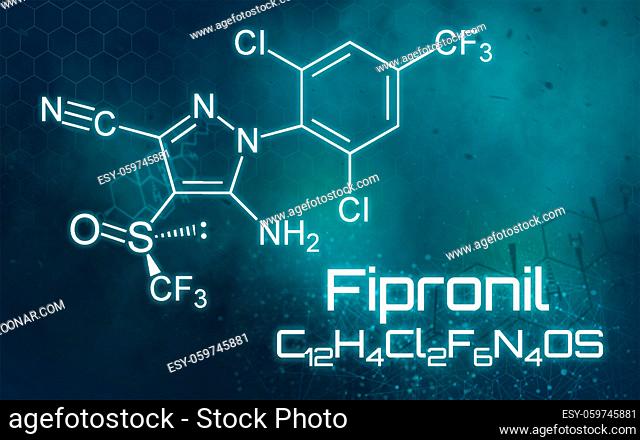 Chemical formula of Fipronil on a futuristic background