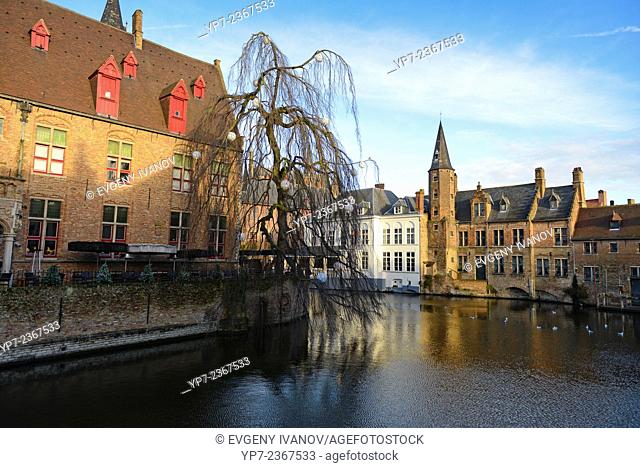 Dijver river canal near Rozenhoedkaai area, Brugge, Belgium