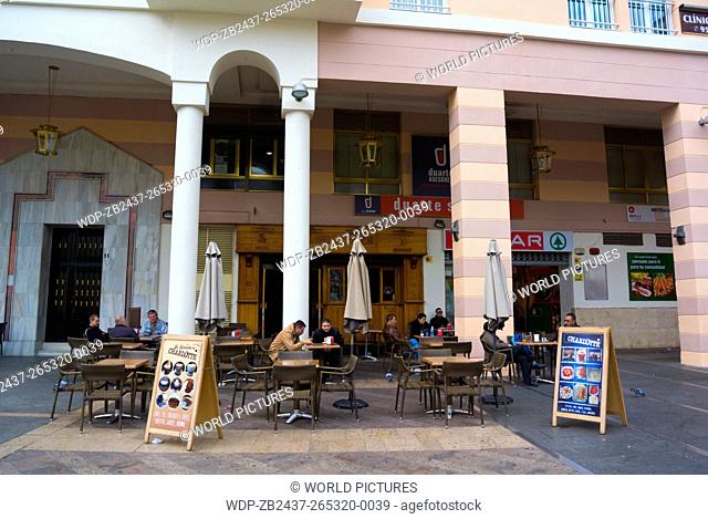 Cafe terraces, Plaza de los Reyes, main square, Ceuta, Spanish enclave inside Morocco, northern Africa
