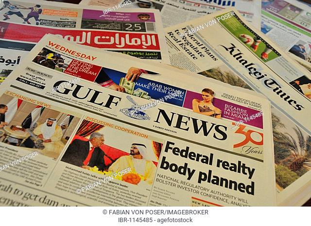 Arab newspapers, Gulf News, Khaleej Times, Abu Dhabi, United Arab Emirates, Arabia, Middle East, Orient