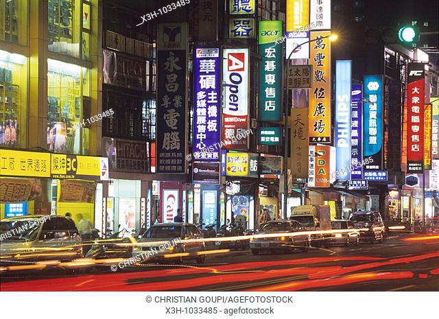 steet of Taipei by night, Taiwan also known as Formosa, Republic of China, East Asia