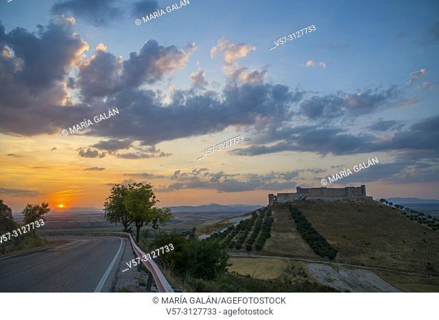 Castle and sunset. Jadraque, Guadalajara province, Castilla La Mancha, Spain