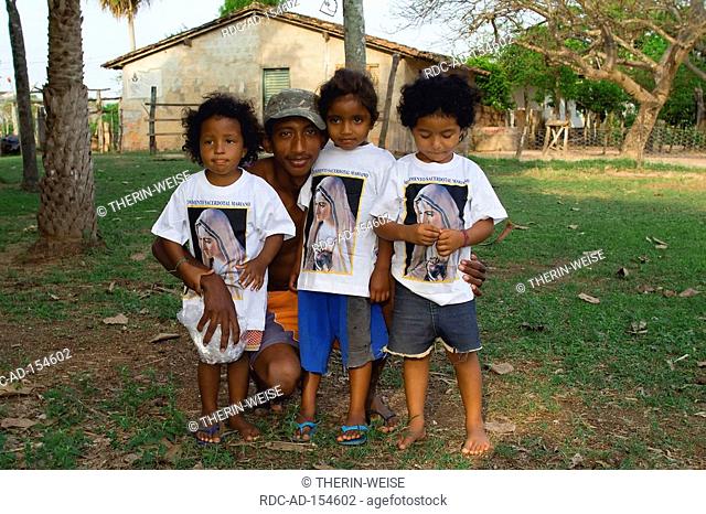 Man and children Pantanal Mato Grosso Brazil
