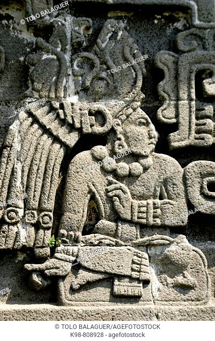 Bas-reliefs in the Pyramid of the Feathered Serpent of Xochicalco. Morelos, Mexico