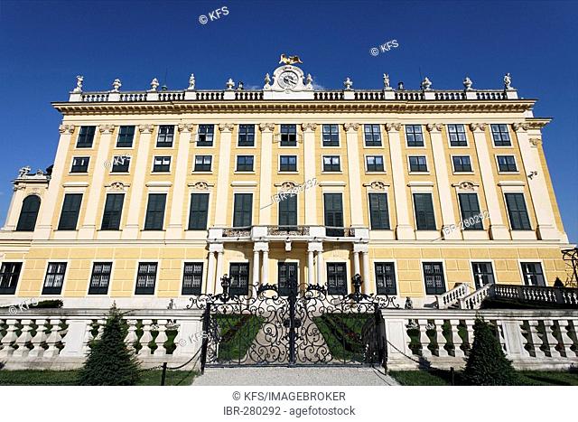 Castle Schoenbrunn, left wing, view from the castle grounds, Vienna, Austria