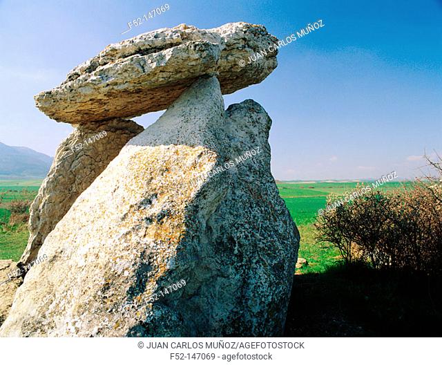Dolmen of Sorginetxe in Entzia Mountain Range. Alava province. Basque Country, Spain
