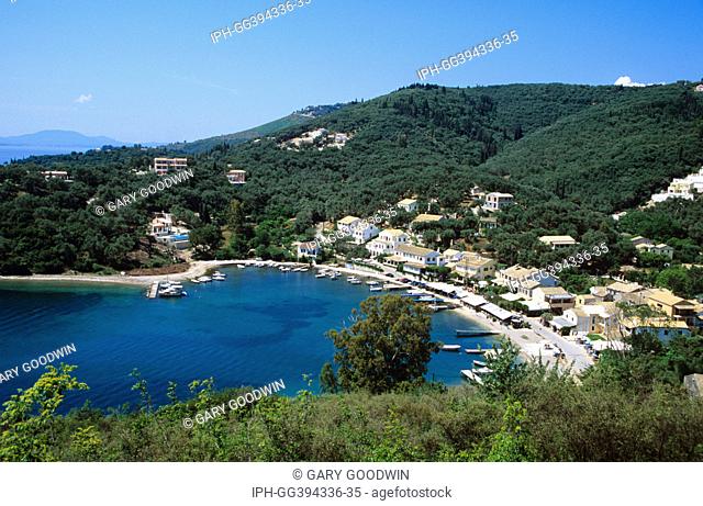 View of Agios Stefanos a popular resort on the northeast resort of Corfu near Kassiopi