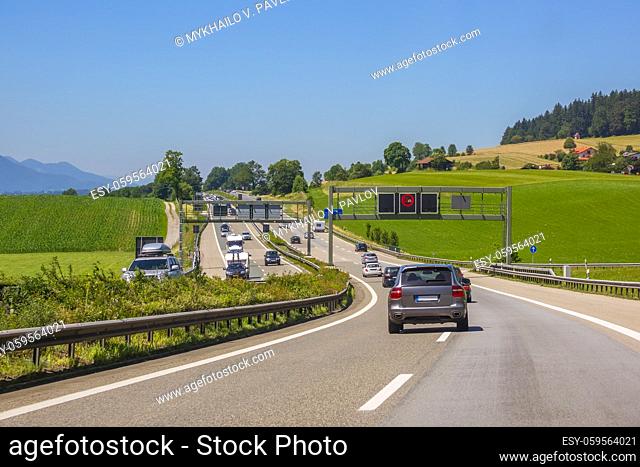 Germany. Summer day. Car traffic on a country motorway