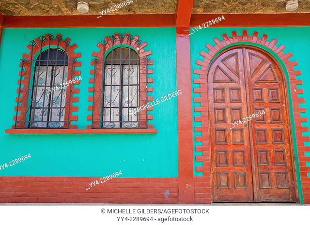 Colorful and ornate door and windows, Zunil, Guatemala