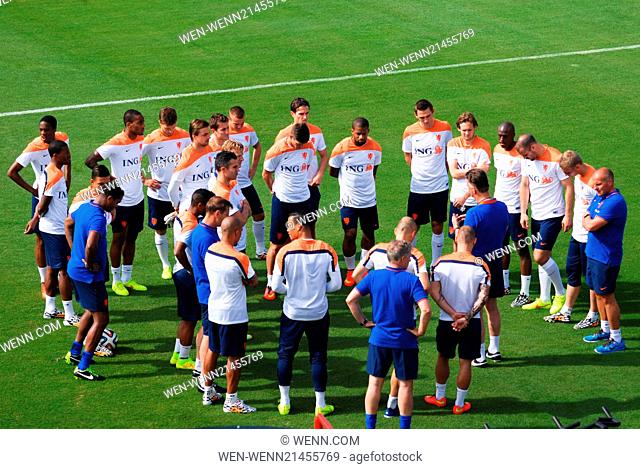 The Netherlands national football team holds a training practice at the Regata Club of Flamengo, south of Rio de Janeiro