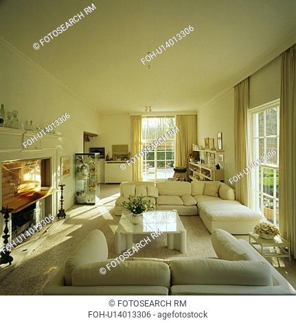 White sofas in modern white Scandinavian lving room