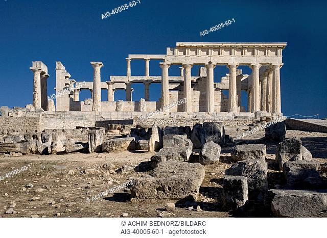 Ruins of the Sanctuary of Aphaea, Temple of Aphaia (Afea), located within sanctuary complex on the Greek island of Aigina, in the Saronic Gulf