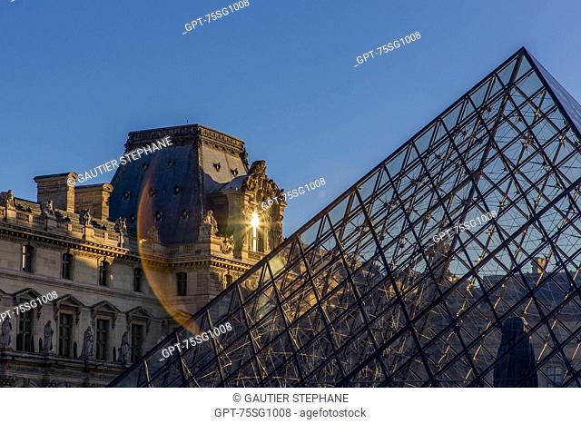 THE LOUVRE AND ITS PYRAMID, SITUATED IN THE HEART OF THE CITY IN THE 1ST ARRONDISSEMENT, IT IS ONE OF THE BIGGEST MUSEUMS IN THE WORLD AND THE BIGGEST IN FRANCE