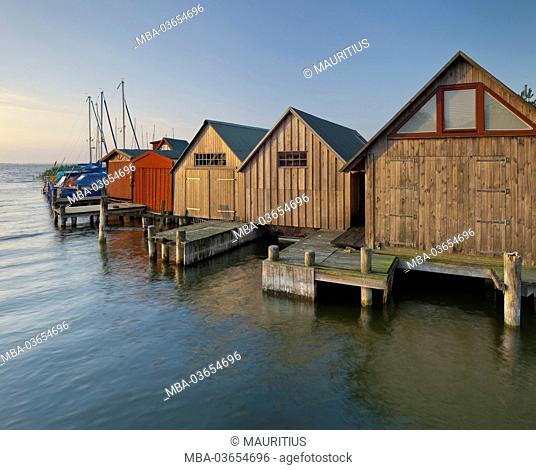 Boathouses in the harbour of Althagen, Ahrenshoop, Mecklenburg-Western Pomerania, Germany