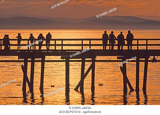 The 500m-long White Rock Pier & Boundary Bay at sunset, White Rock, British Columbia, Canada
