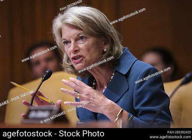 WASHINGTON, DC - MAY 03: United States Senator Lisa Murkowski (Republican of Alaska) questions U.S. Secretary of Defense Lloyd Austin and Chairman of the Joint...