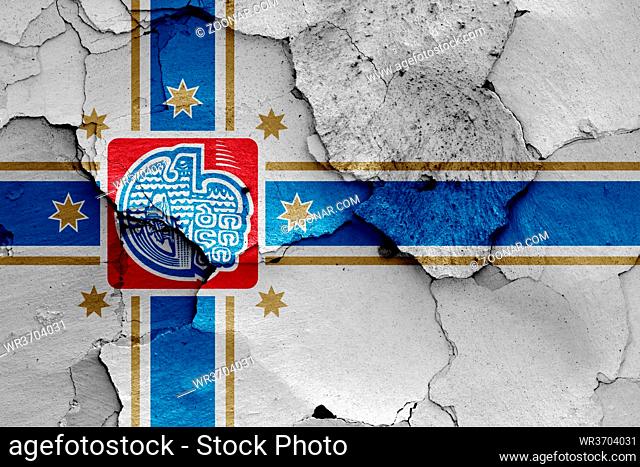flag of Tbilisi painted on cracked wall