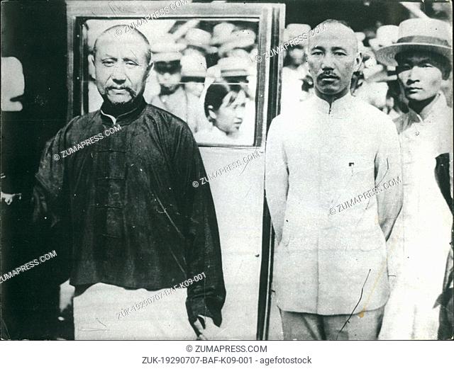 Jul. 07, 1929 - General Yeh Shi-Shan is the governor of Shanghai (in the black coat). General Chiang Kai Shek is the President of the National Government