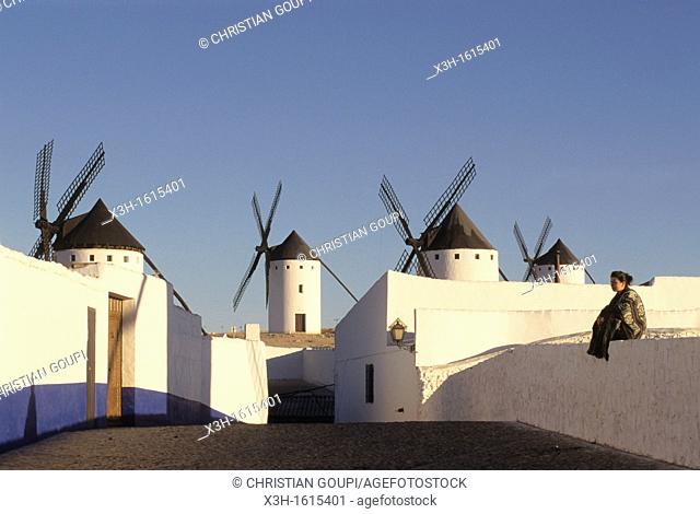 Windmills in Campo de Criptana, Province of Ciudad Real, autonomous community Castile-La Mancha, Spain, Europe