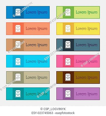 nightstand icon sign. Set of twelve rectangular, colorful, beautiful, high-quality buttons for the site. Vector