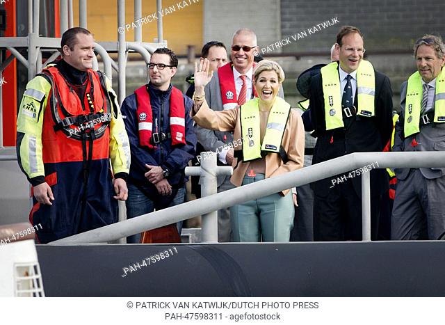 Queen Maxima of The Netherlands names the Nh1816 Lifeboat of the KNRM (Koninklijke Nederlandse Redding Maatschappij) in IJmuiden, The Netherlands, 2 April 2014