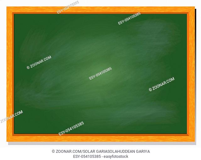 Green chalkboard vector illustration with wood frame and blank greenboard template