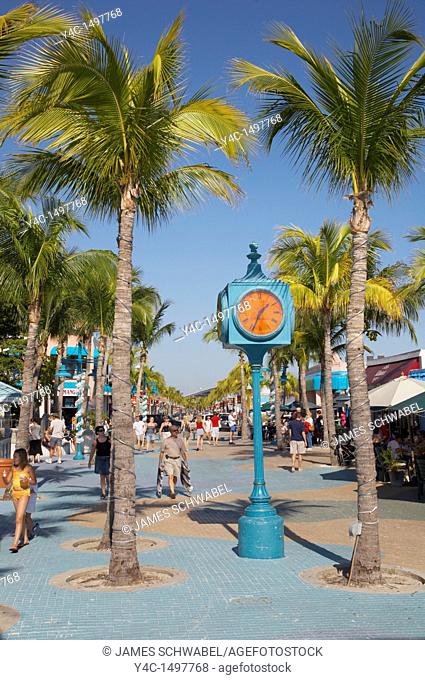 Times Square shopping and reataurant area of Fort Myers Beach on the Gulf of Mexico coast in southwestern Florida