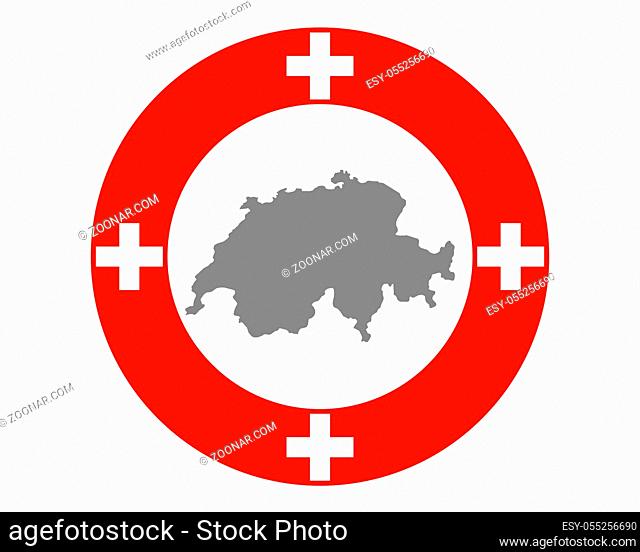 Fahne der Schweiz und Landkarte - Flag of Switzerland and map
