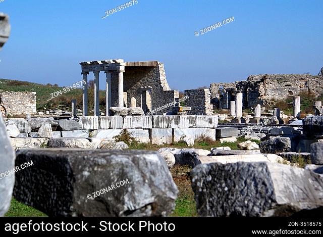 Old ruins and temple in Miletus, Turkey