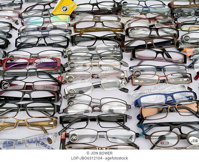 A display of glasses at Portobello Road market in London