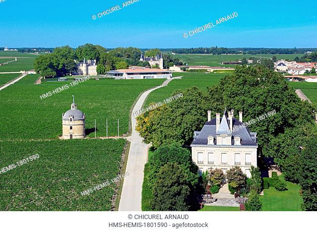 France, Gironde, Pauillac, the estate of Chateau Latour where a wine First Great Growths is produced and the estate of chateau Pichon Longueville in the...