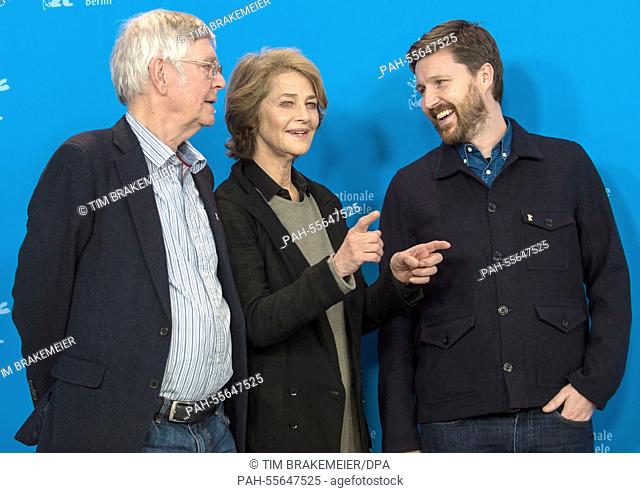 British actors Tom Courtenay (L-R), Charlotte Rampling and director Andrew Haigh pose during the photocall for '45 Years' at the 65th annual Berlin Film...
