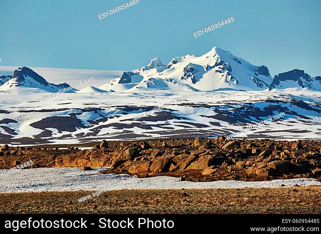Landscape in the Icelandic Highlands with snow