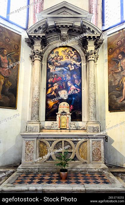 The Nativity and Saint Dominic Altarpiece by Tintoretto in the Madonna dell'Orto church - Venice, Italy