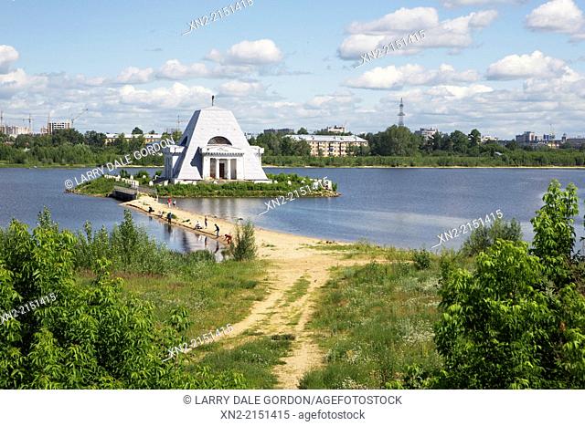 Church of the Vernicle sits on an island in the Kazanka River in Kazan, Tatarstan, Russia