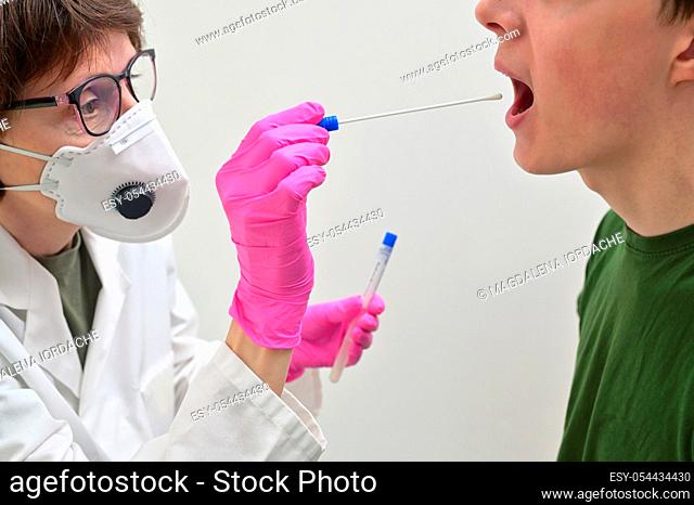 Doctor Collecting a nasopharyngeal nose and throat swab