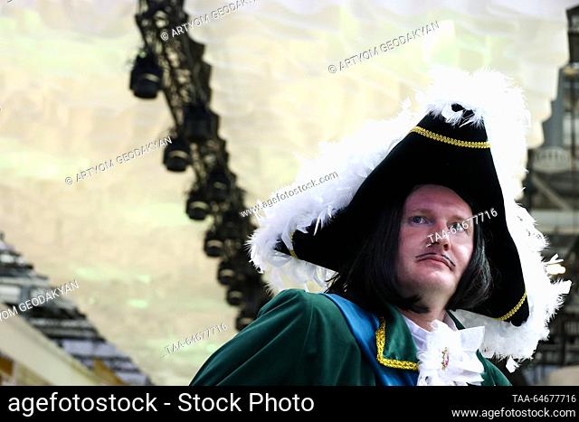 RUSSIA, MOSCOW - NOVEMBER 11, 2023: A man impersonates Peter the Great at the Russia Expo international exhibition and forum at the VDNKh exhibition centre