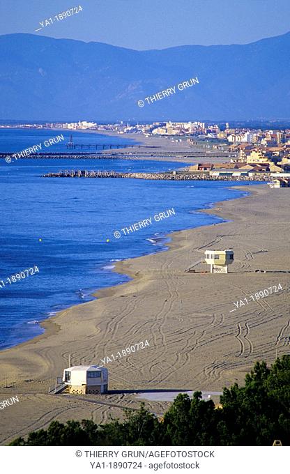 Beach on Radieuse coast with Port Leucate and Port Barcares, Aude/Eastern Pyrenees, Languedoc-Roussillon, France