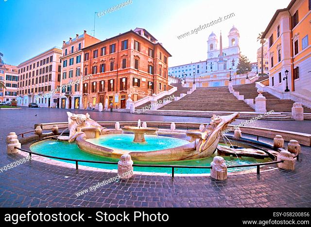Empty streets of Rome. View of Spanish steps, famous landmark of Rome, capital of Italy