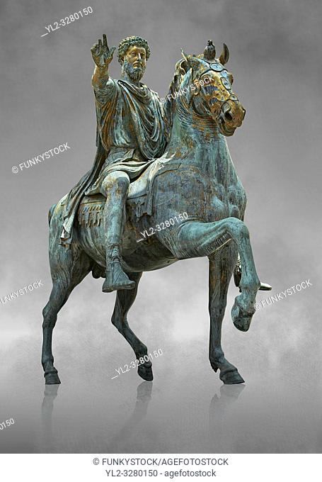 Original Roman bronze statue of Emperor Marcus Aurelius on horseback. 175 AD. Marcus Aurelus was the last of the Five Good Emperors