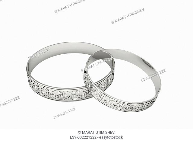 Silver or platinum wedding rings with magic tracery
